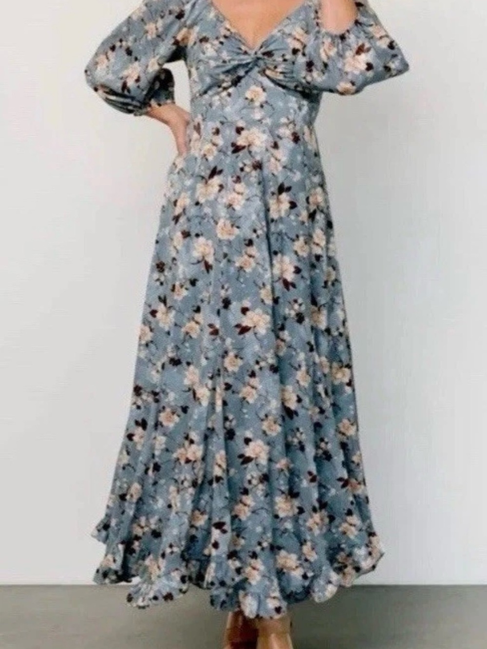 Baltic Born Blue Floral Twist-Detail Maxi Dress